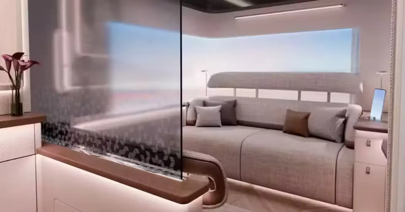 aviao com super primeira classe Avião com super primeira classe redefine o luxo nas alturas com cabines privativas e teto digital